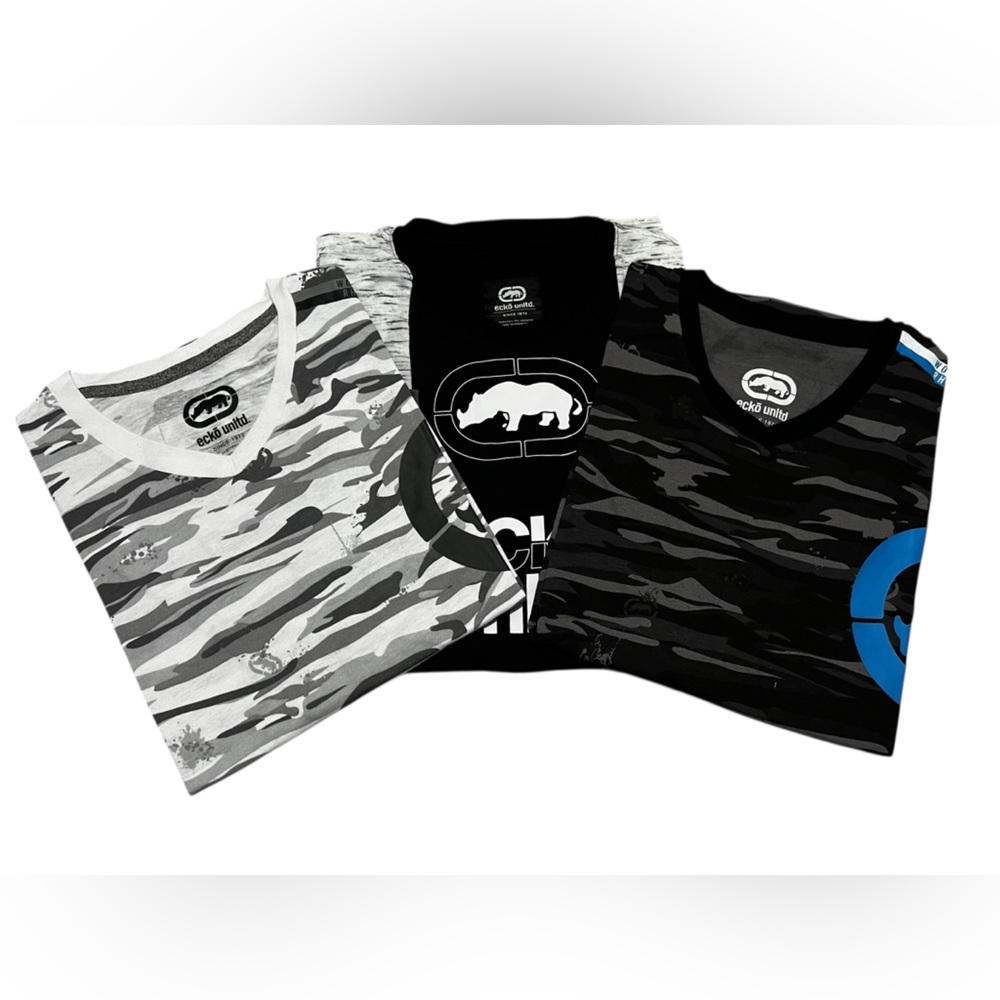 Ecko Unlimited Men's Graphic 3 T-Shirt Bundle Size large black‎ white gray blue